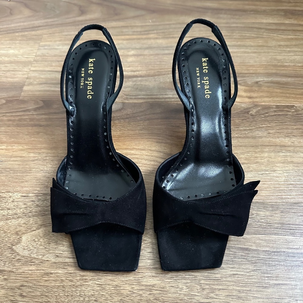 Kate Spade black suede slingback stiletto heels, sz 7